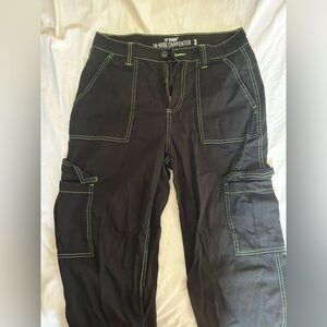 hot topic high rise black and neon green carpenter pants